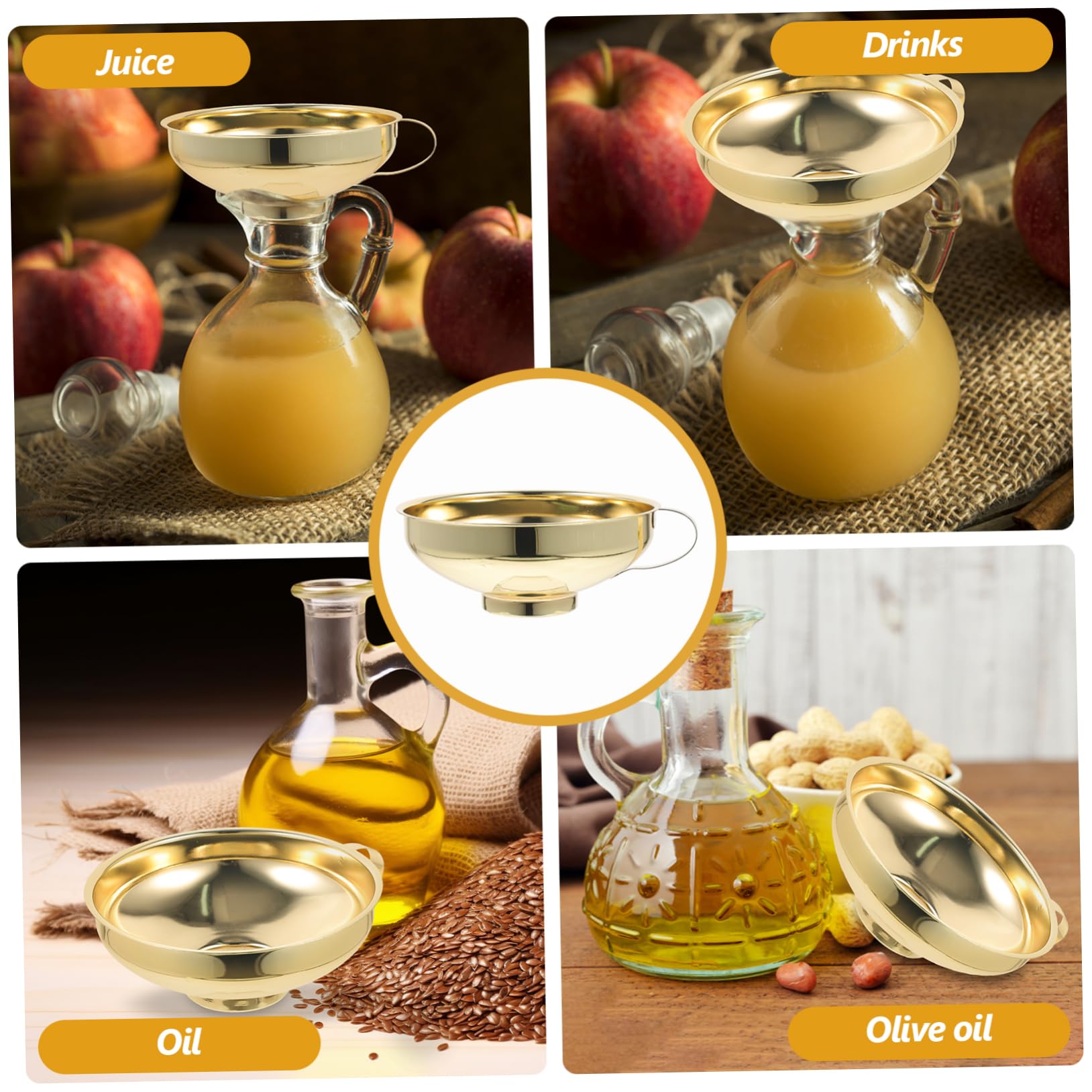 Cabilock 5 Piezas Embudo Herramienta Dosificadora De Liquidos Aparato De Cocina Accesorios y Suministros Para Tarros De Albañil Suministros De Cocina Golden Acero Inoxidable 430