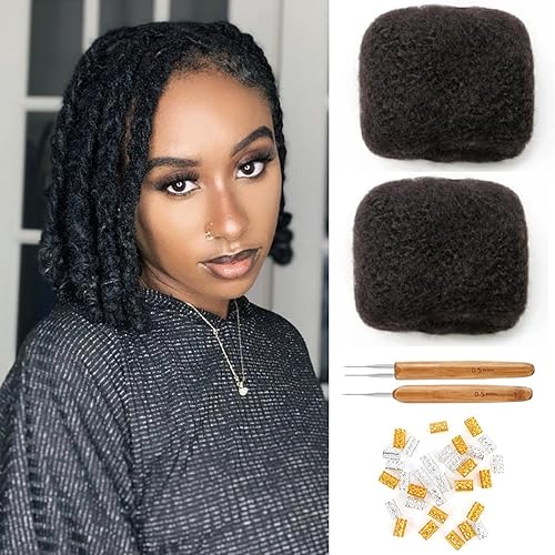 Afro Kinkys - Extensiones de cabello humano a granel para extensiones de rastas de 8 pulgadas, 1.06 oz, color negro natural, cabello humano trenzado