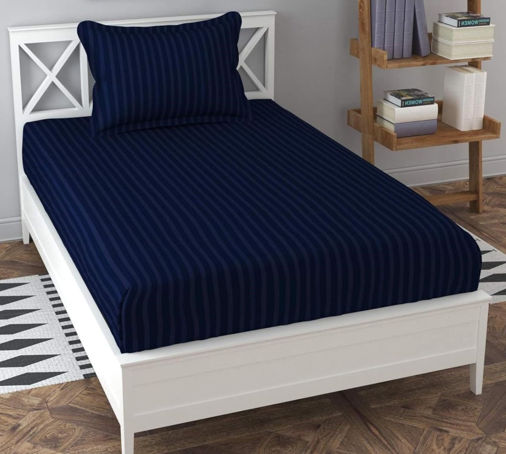 KISHORI FABS Blue Satin Striped Bedsheet Single Bed (60x90) with Pilllow Cover (17x27)-picture-34