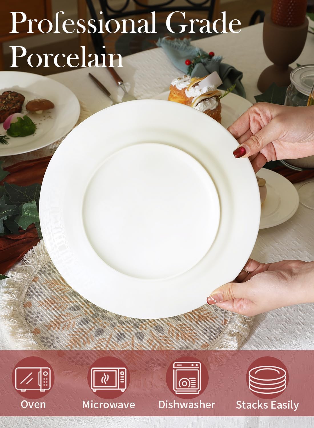 OMAYKEY 10.5 Inch Dinner Plates, Ceramic Round Plate Set, Salad Serving Modern Dishes for Steak, Patas, Pizza, Dishwasher, Microwave, Oven Safe, Scratch Resistant, Smooth Glaze, 8 Packs