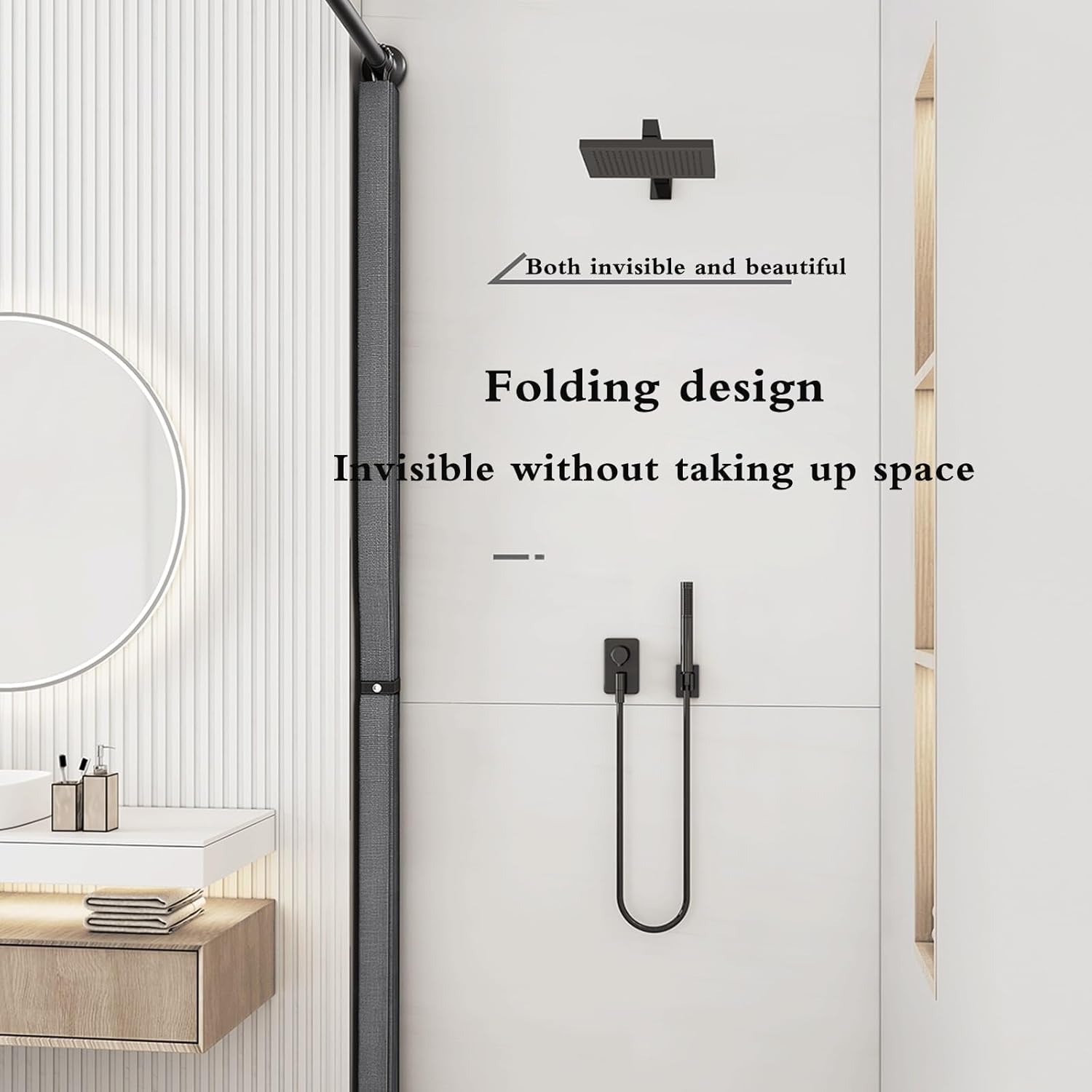 Shower Curtain, Invisible Folding Shower Curtain, Bathroom Curtain Shower Set, Shower Curtain Set, Bathroom Shower Curtain With Retractable Rod And Water Barrier, Suitable For Bathroom, Etc. ( Color :