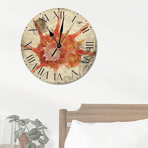Miniatura 121 de ArogGeld Reloj de pared con diseño de estrella de mar antigua francesa, de cloruro de polivinilo, con números romanos, de 10 pulgadas, funciona