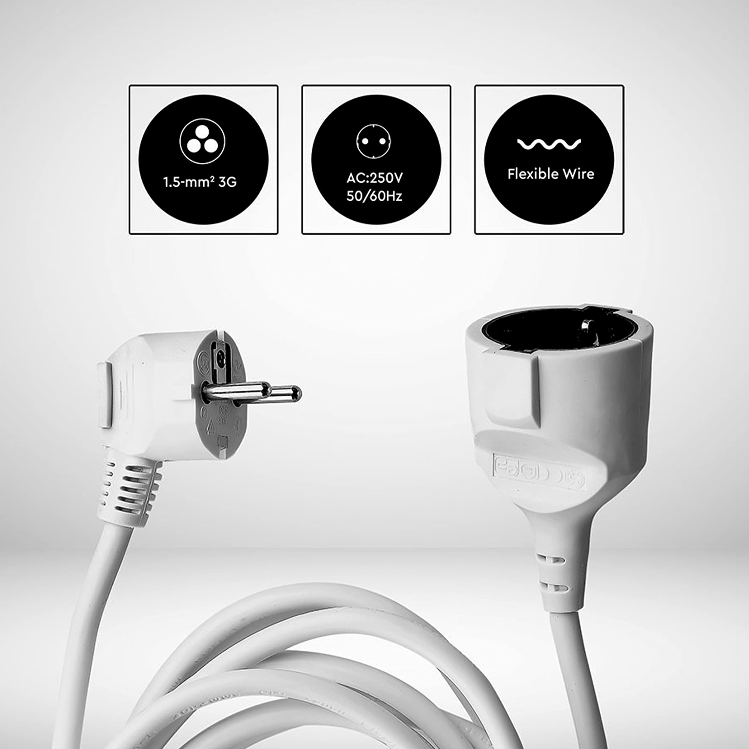 V-TAC Rallonge Électrique 5 MÈTRES - Prise Shuko - Prolongateur Électrique de Câble pour la Maison, Le Bureau, Le Magasin, Le Travail - Super résistante - Charge maximale 3680W