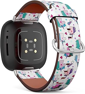 CJBROES Replacement Leather Watch Band, Compatible with Fitbit Versa 3 and Fitbit Sense of Wristband Bracelet Accessory - Awesome Unicorn starmagic