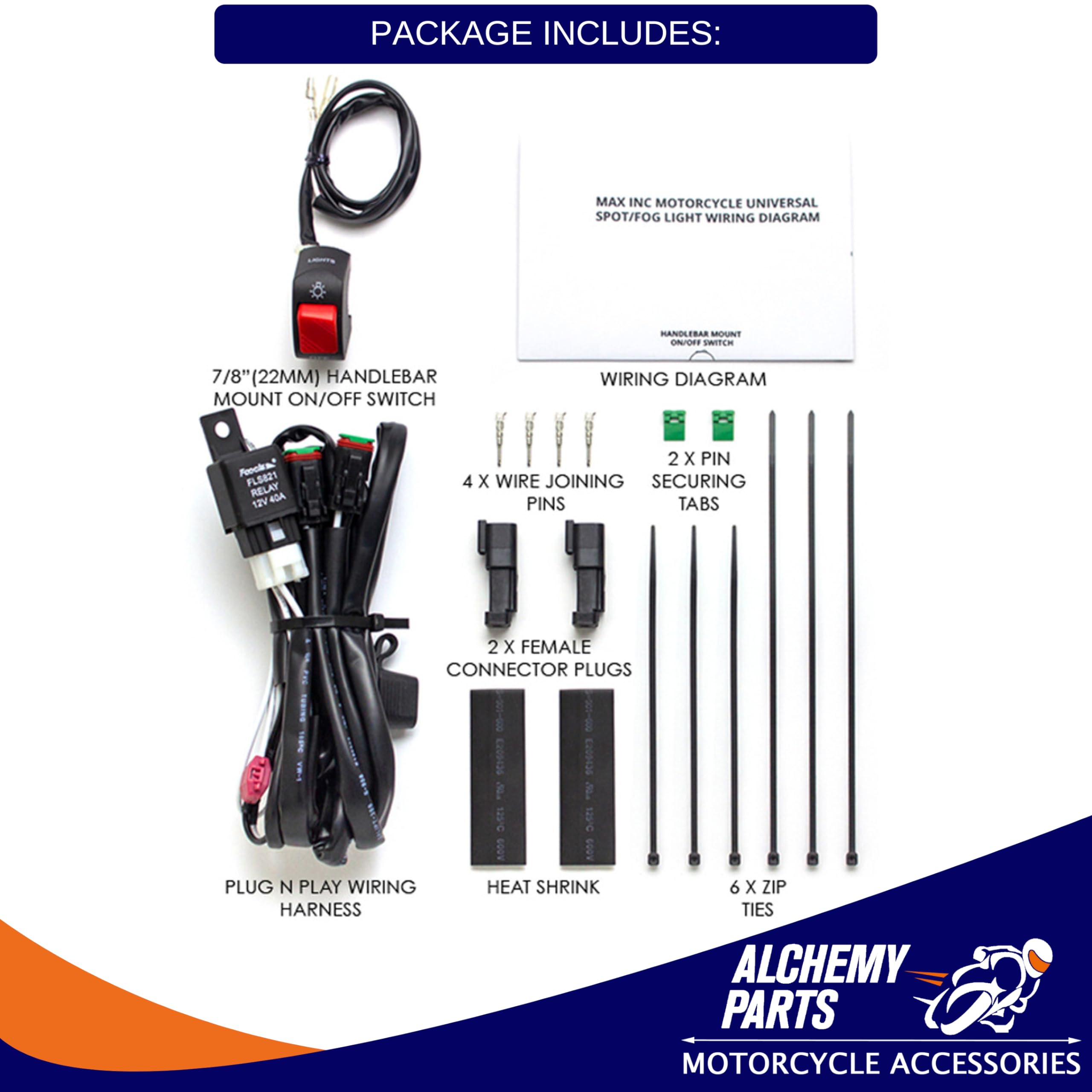 Alchemy Parts Kit fascio faro moto con interruttore on/off completo per moto, triciclo, quad ATV con interruttore impermeabile