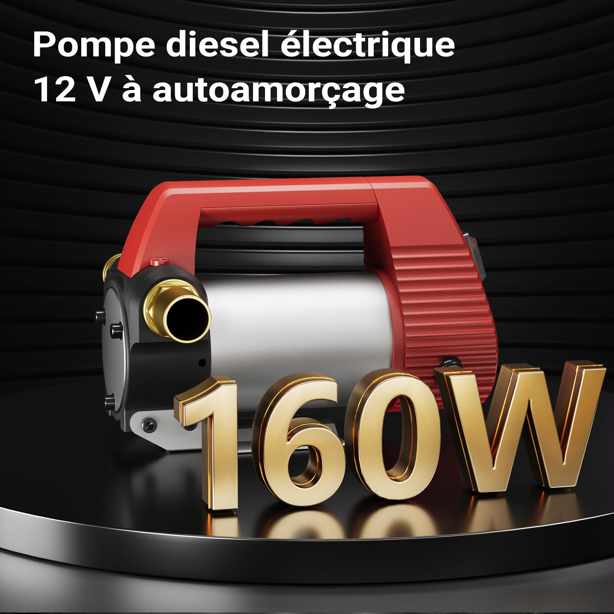 Wiltec Pompe d'aspiration à Fuel Diesel auto-amorçante – 12 V / 160 W / 40 l/min – avec Bornes de batterie – Pour gazole et huile de diesel, vidange transvasement