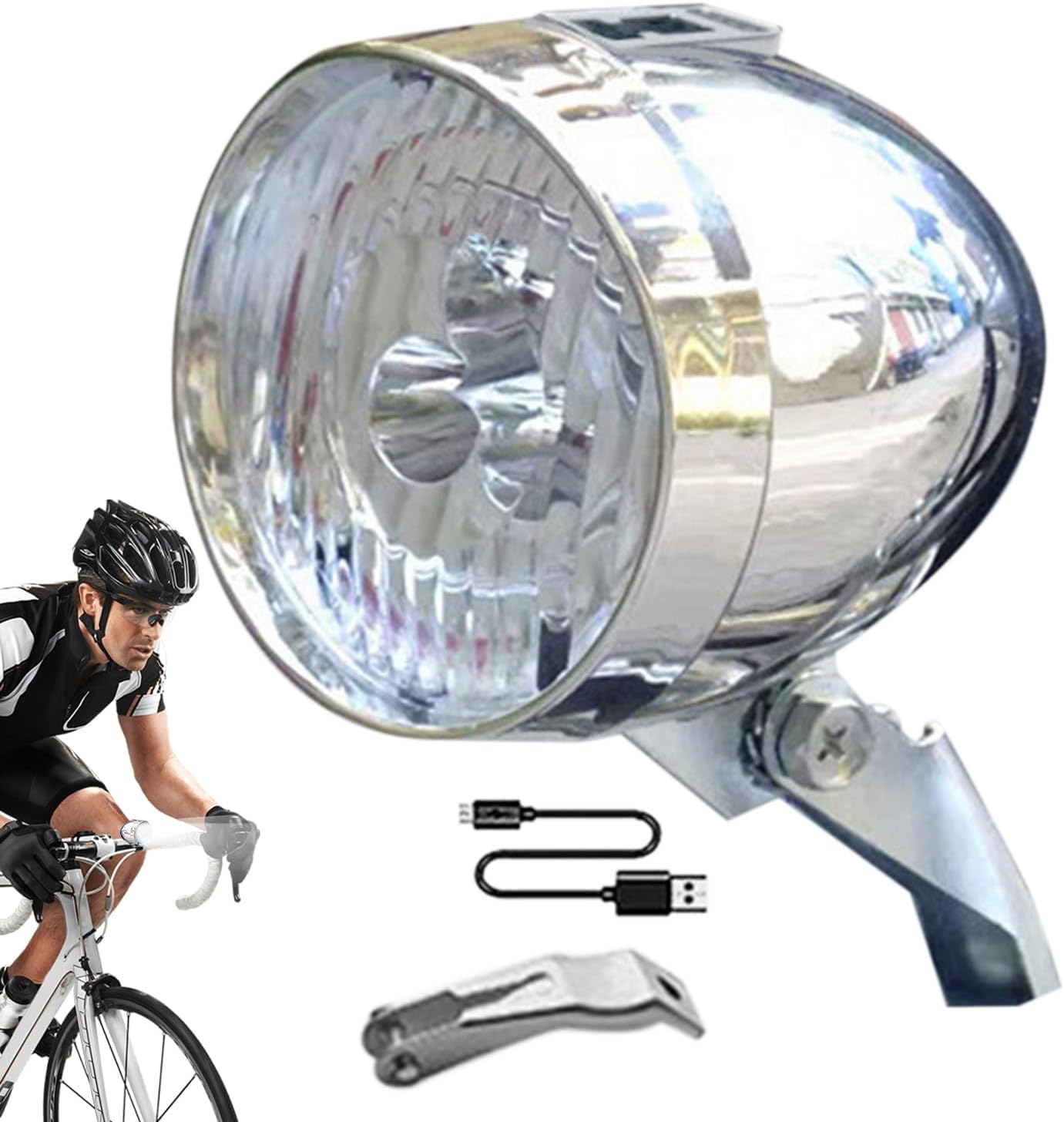 Retro Bicycles Headlight 3 LED Bulbs Rechargeable Bracket Vintage | Front Bikes Safety Lights Night Riding for Mountain Bikes