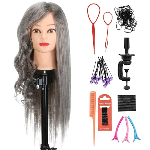 SOPHIRE Cabeza de maniquí de 26 a 28 pulgadas con 60% cabello real, cabeza de entrenamiento de práctica de peluquero, cosmetología, pelo largo,