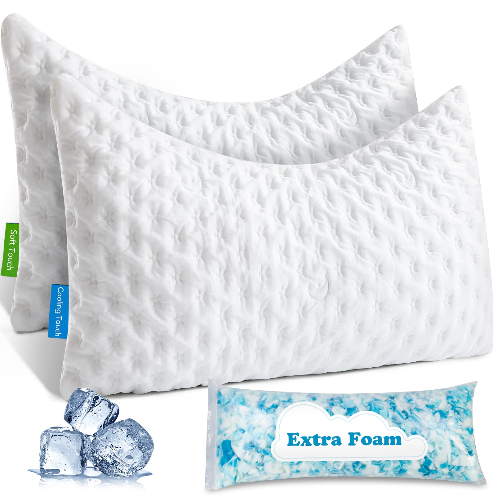 Cooling Side Sleeper Pillow for Neck and Shoulder Pain, Shredded Memory Foam Bed Pillows for