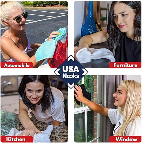 Miniatura 5 de USANOOKS Paño de limpieza de microfibra, 12 piezas (16 x 16 pulgadas) de alto rendimiento, 1200 lavados, tejido ultra absorbente que atrapa la