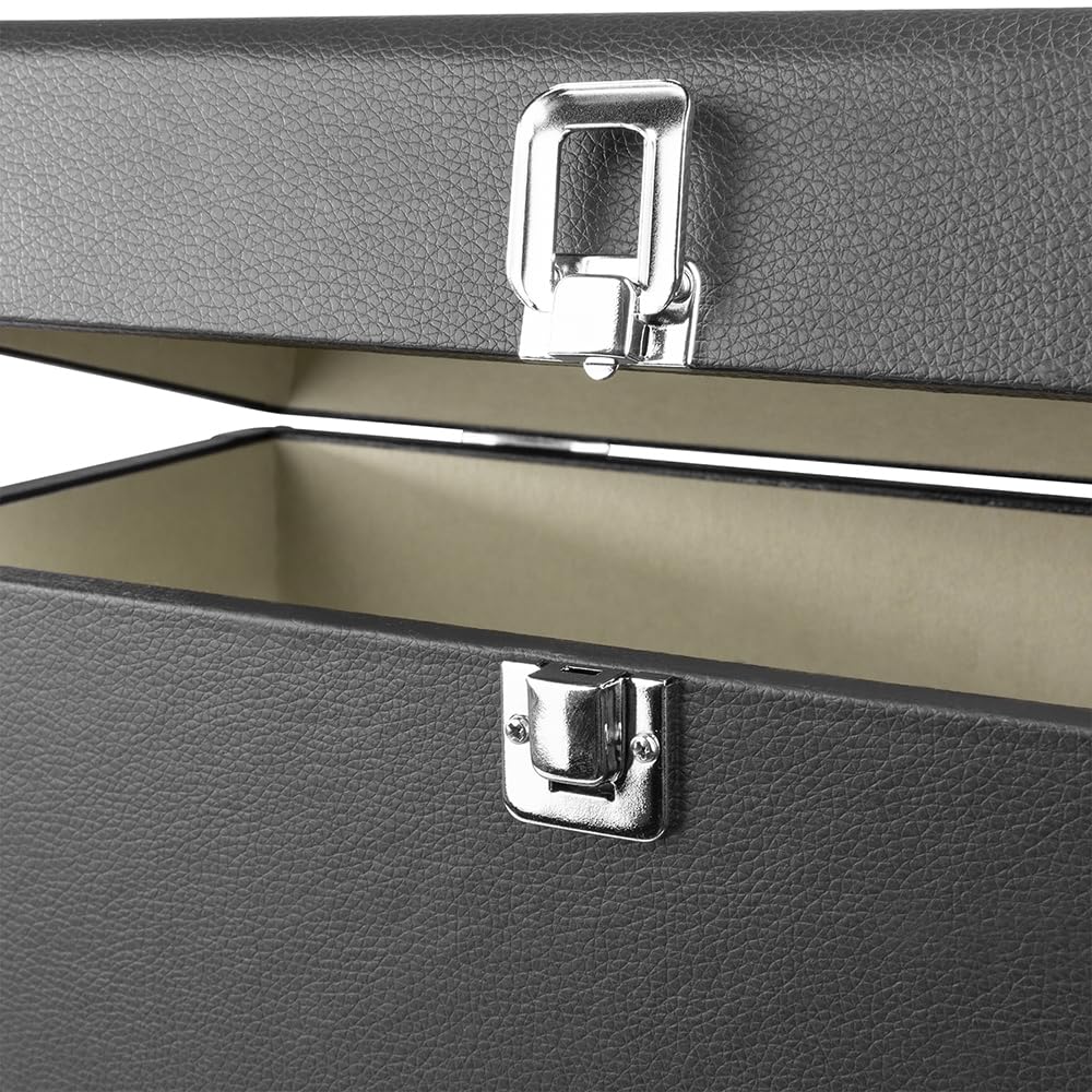 RC32 - Custodia per dischi in vinile, elegante e resistente, con morbida fodera in flanella, contiene 30-35 dischi, chiusura in metallo, cerniera e maniglia.