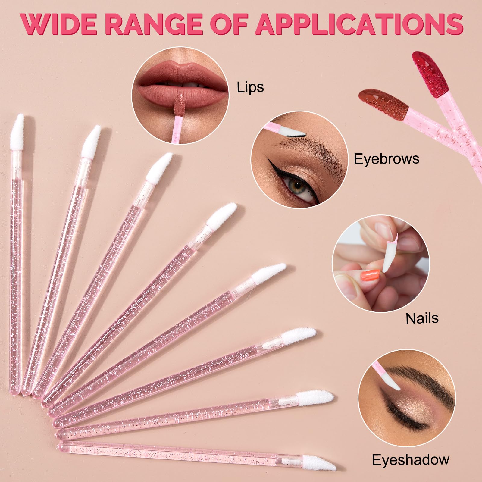300 pennelli monouso per labbra, micro applicatore, pennelli per rossetto, colore nero, rossetto (rosa)