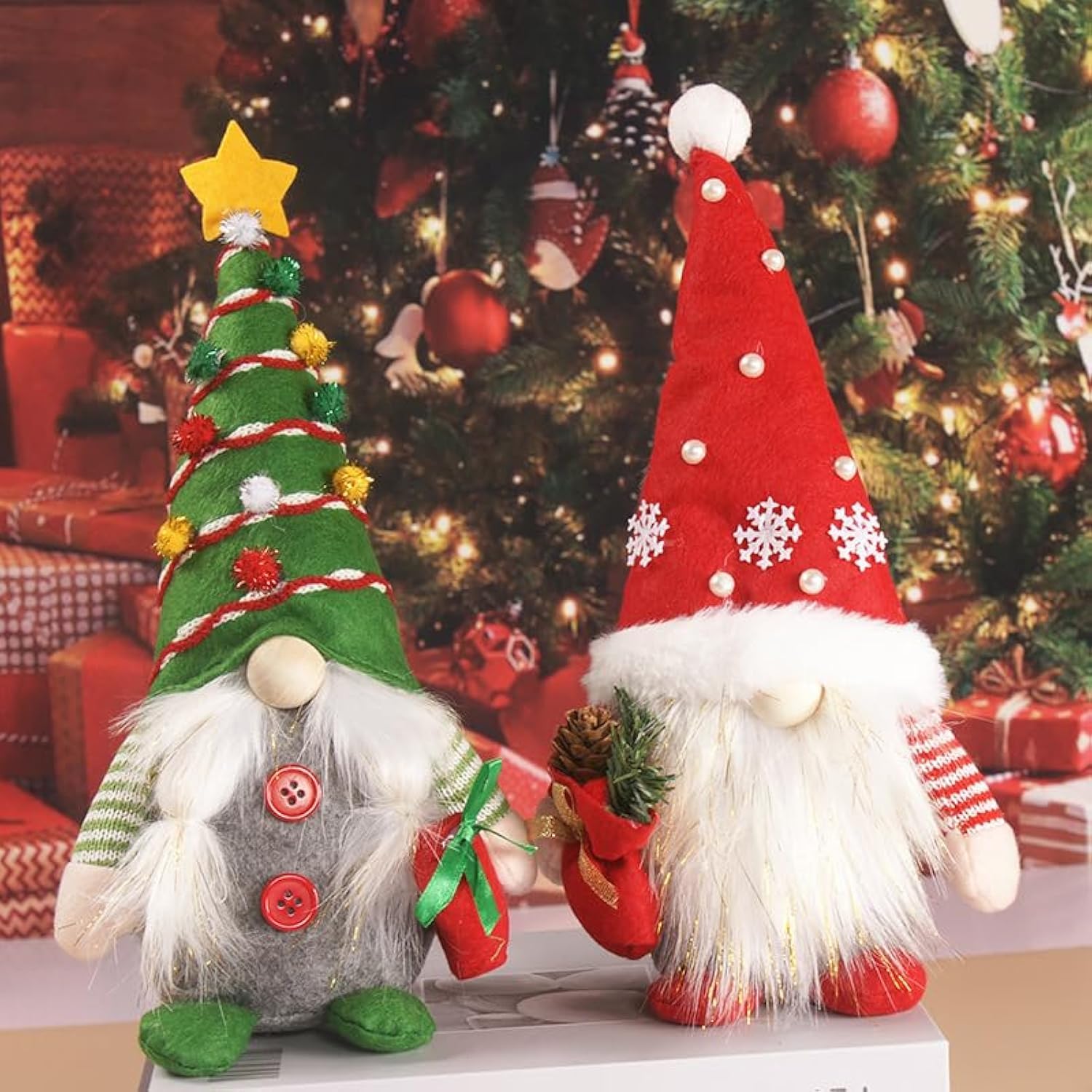 HALAYAYA Christmas Decorations Tabletop Ornaments Plush Faceless Gnomes Santa Claus Snowman Reindeer (2Pcs)
