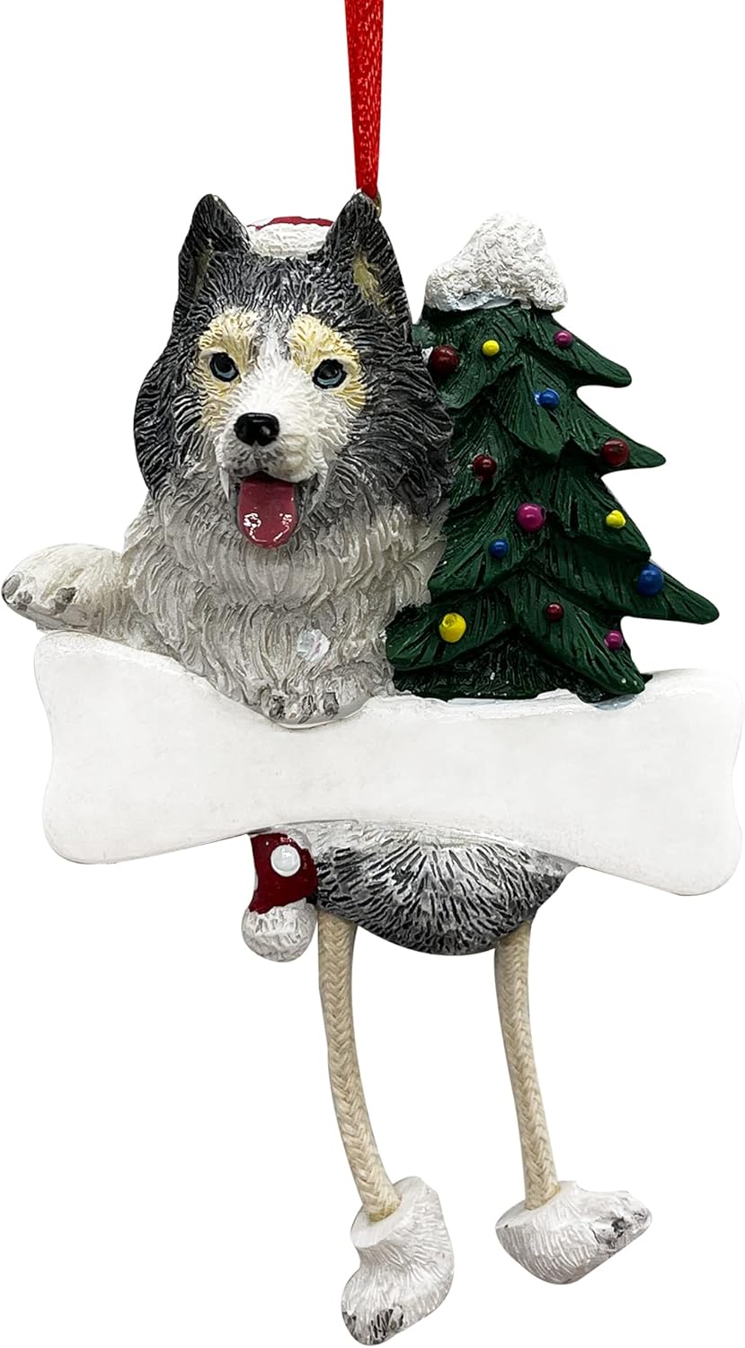 E&S Pets Siberian Husky Ornament with Unique Dangling Legs Hand Painted