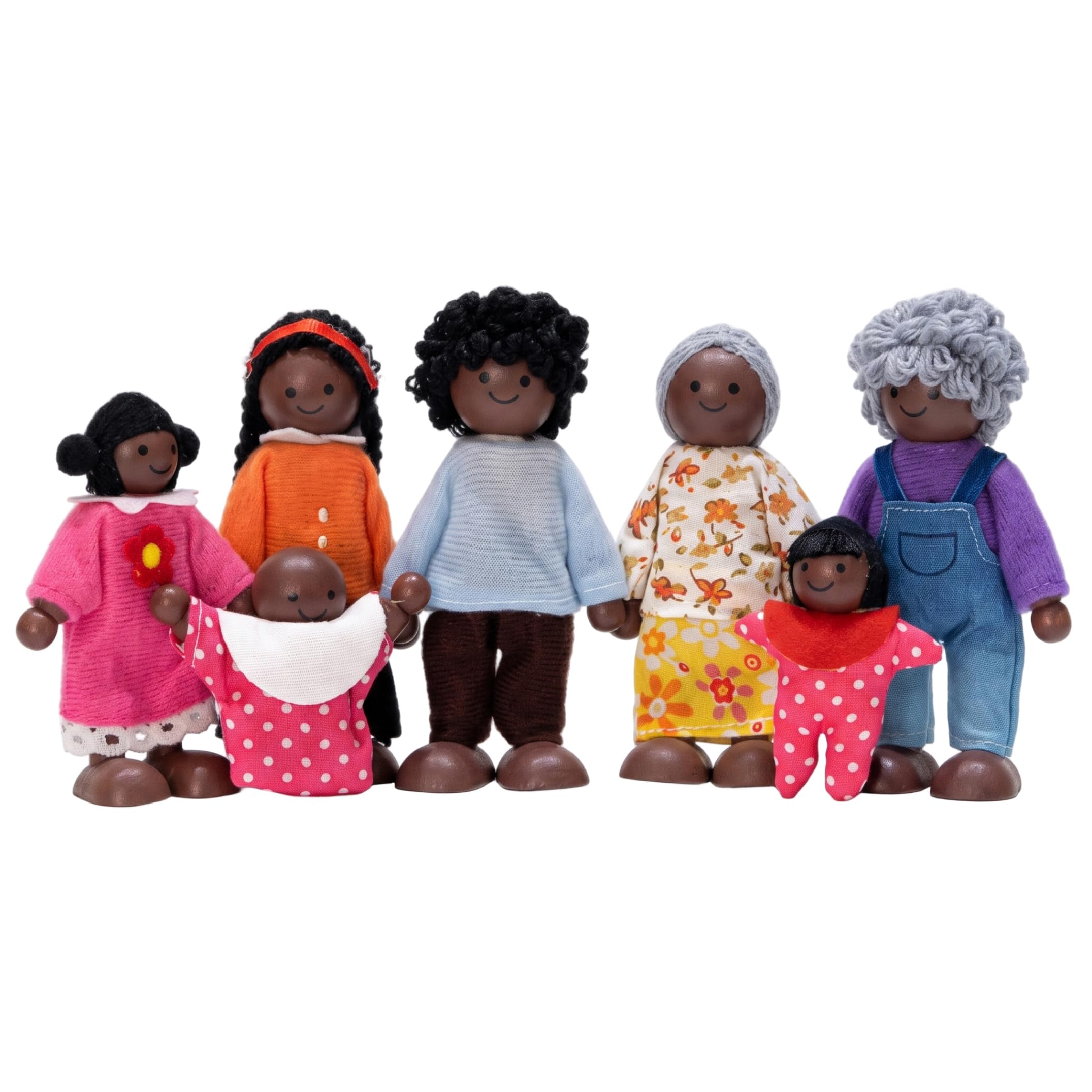 Doll House Dolls 8-pack Posable Joints Black Wooden Dollhouse Family
