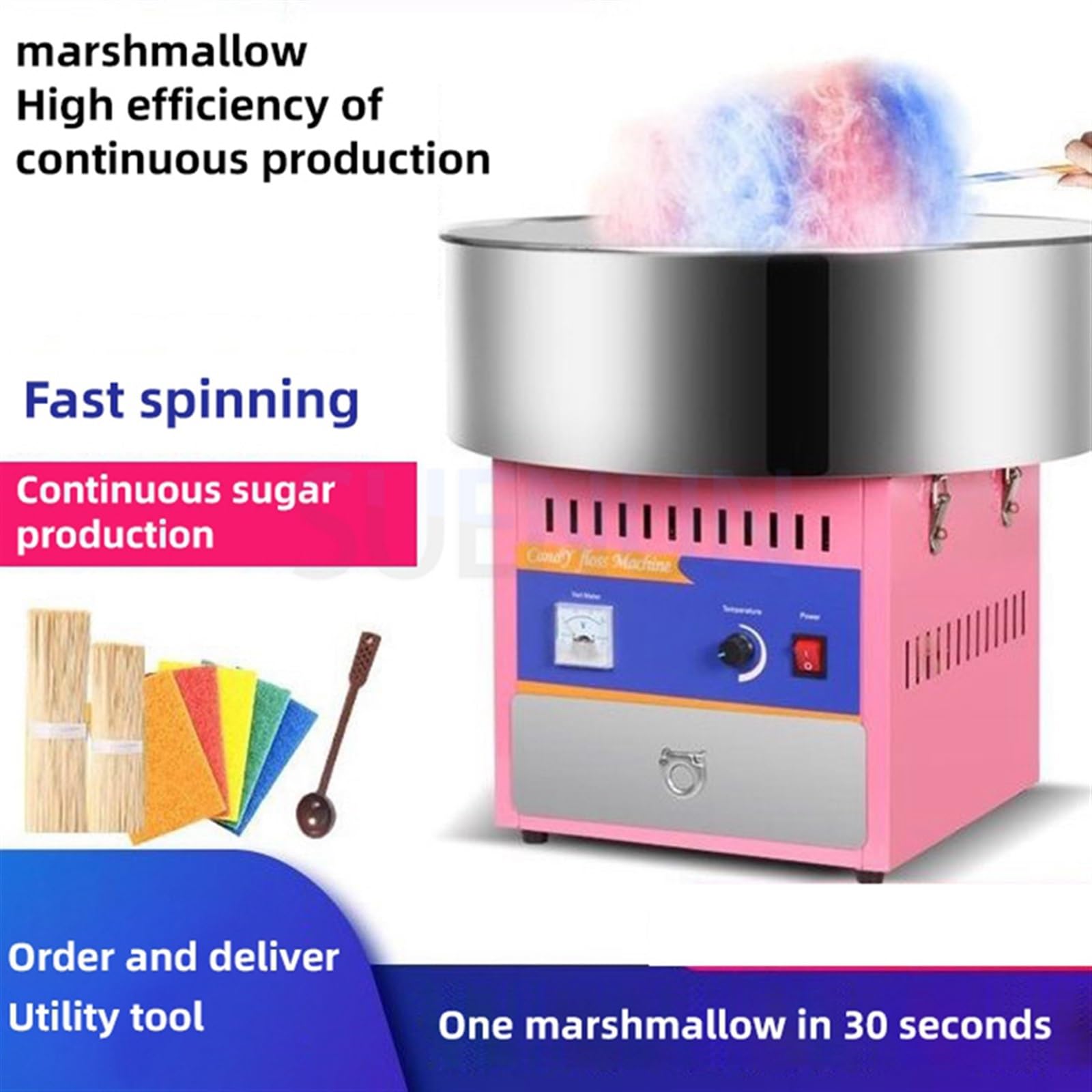 Freidoras, Máquina de algodón azúcar Comercial, máquina Dulces Lujo malvavisco, Totalmente automática, Regalo for niños, DIY(Pink)