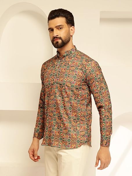 SOJANYA (Since 1958 Men's Cotton Linen Only Short Kurta with Geometric Print - Image 3