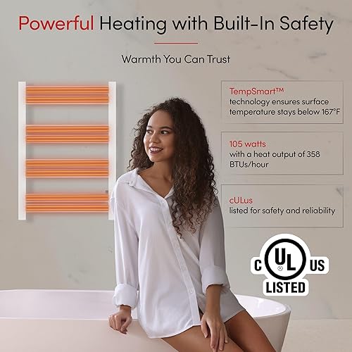 Miniatura 2 de WarmlyYours TWS6-MPL08PH - Calentador eléctrico de toallas de baño con calefacción de 8 bares, cableado, para montar en la pared, acero inoxidable,