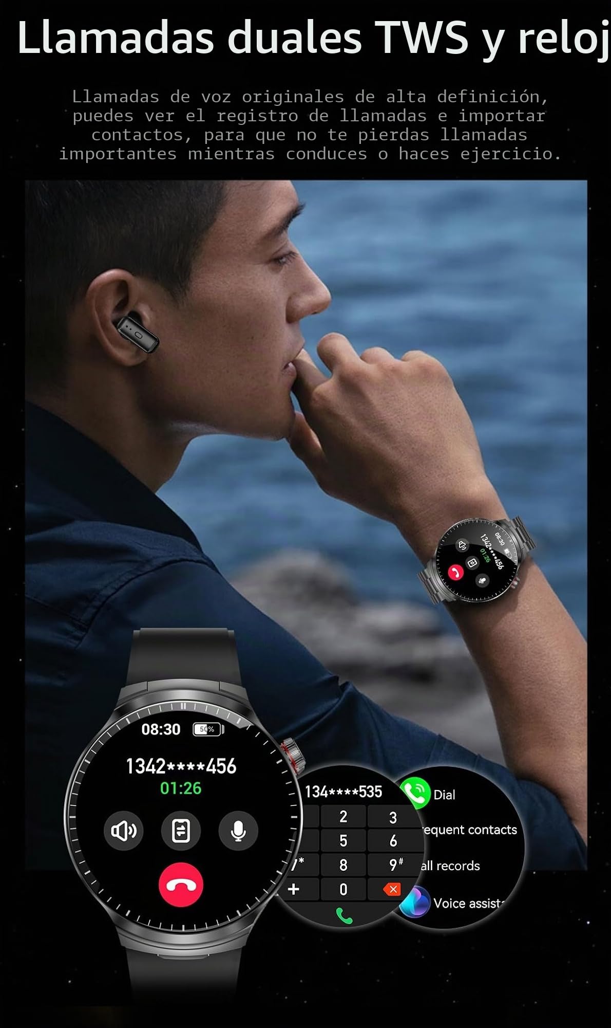 AIEK Reloj inteligente con auriculares, hacer llamadas/respuestas, monitor de sueño de frecuencia cardíaca, Siri más de 100 modos deportivos, reloj de fitness de 1.85 pulgadas para hombres y mujeres