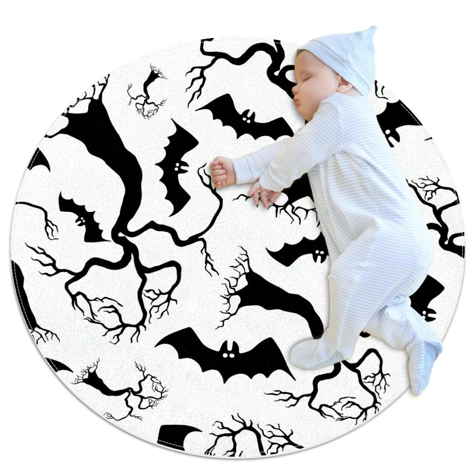 Tapis de salle de bain Halloween rond de 1m avec chauve-souris