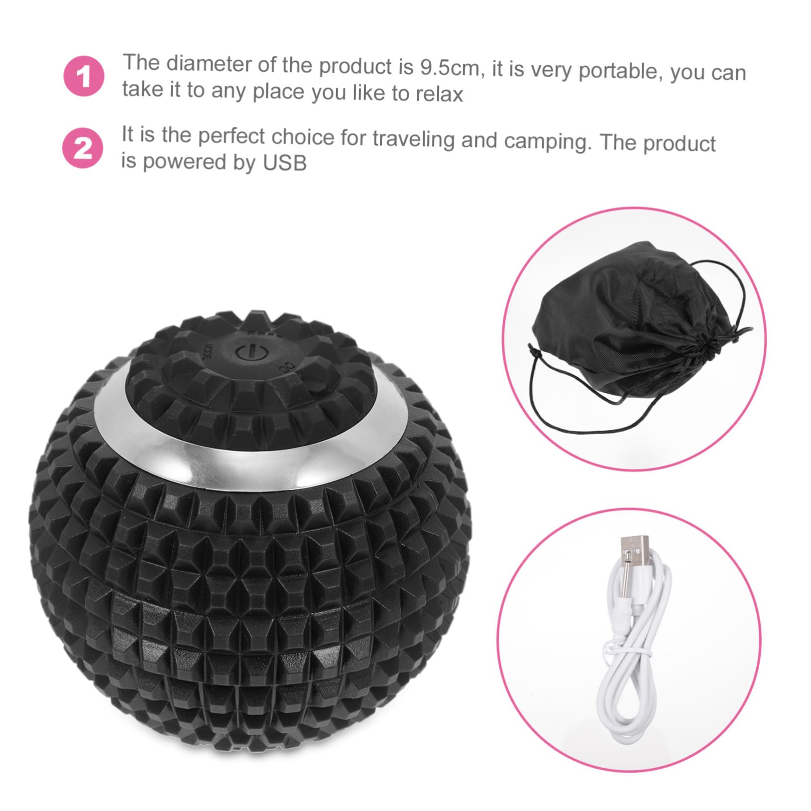 Bola de Masaje Eléctrica Función de Calentamiento y Liberación de Tensión para Pies Material Abs, Color Negro, Adecuado para Camping y Viajes