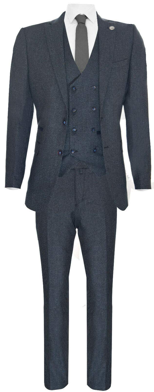 Mens Blue Wool 3 Piece Suit Double Breasted Waistcoat Tweed Authentic 1920s Blinders Suit 1920s 42/36W
