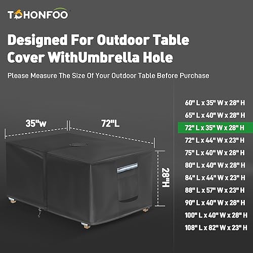 Vista 30 de Funda rectangular para mesa de patio con agujero para paraguas, 108 pulgadas de largo x 82 pulgadas de ancho x 23 pulgadas de alto