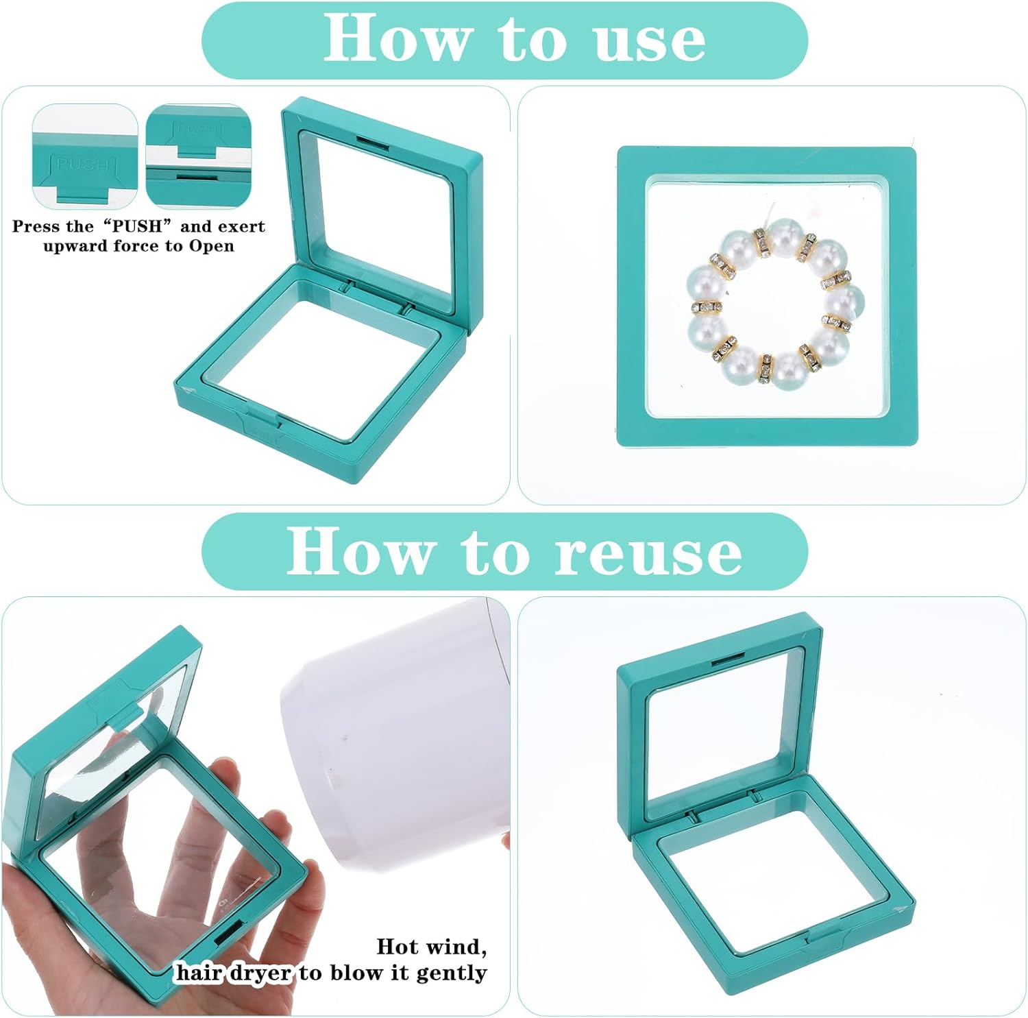 60 Pcs Seashell Holder 3D Floating Display Box 2.7 x 2.7 Inches Transparent Display Shelf Cases for Sea Shell Collectibles, Crystal Rock, Diamonds, Jewelry, Badges Decoration, Multicolor