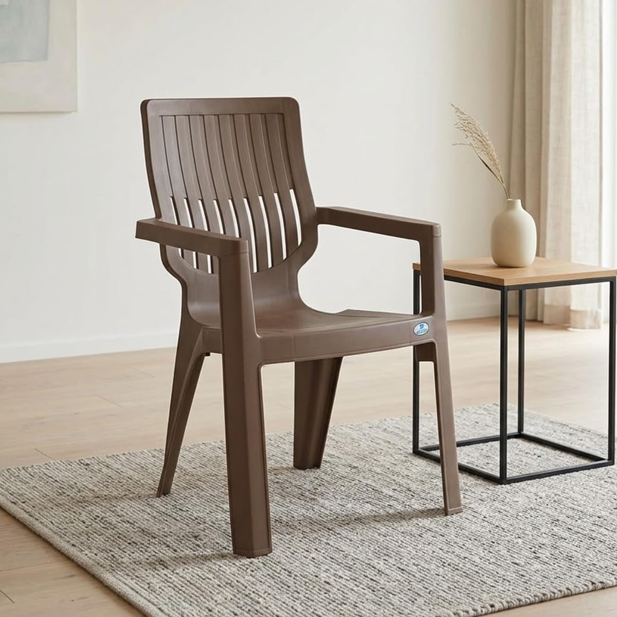 Nilkamal Ortho Comfort Plastic Chair with Arm | 3 Year Warranty | Stackable Chair for Home, Living Room, Dining Room, Cafe & Balcony | Ergonomic Back Support | Indoor & Outdoor Use | Rattan Dark Beige-picture-32
