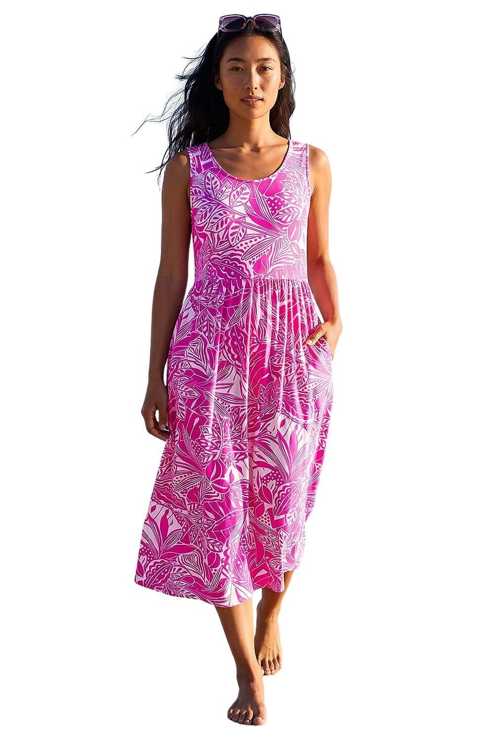 Roman Women's Petite Tropical Stretch Jersey Pocket Dress in Fuchsia | Size: 8