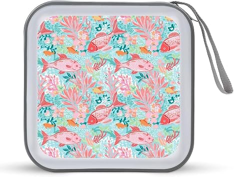 Ocean Life Coral Fish CD Collection Bag CD Case Small CDs Case Holder Binder for Travel Car DVD Storage Box 40 Capacity