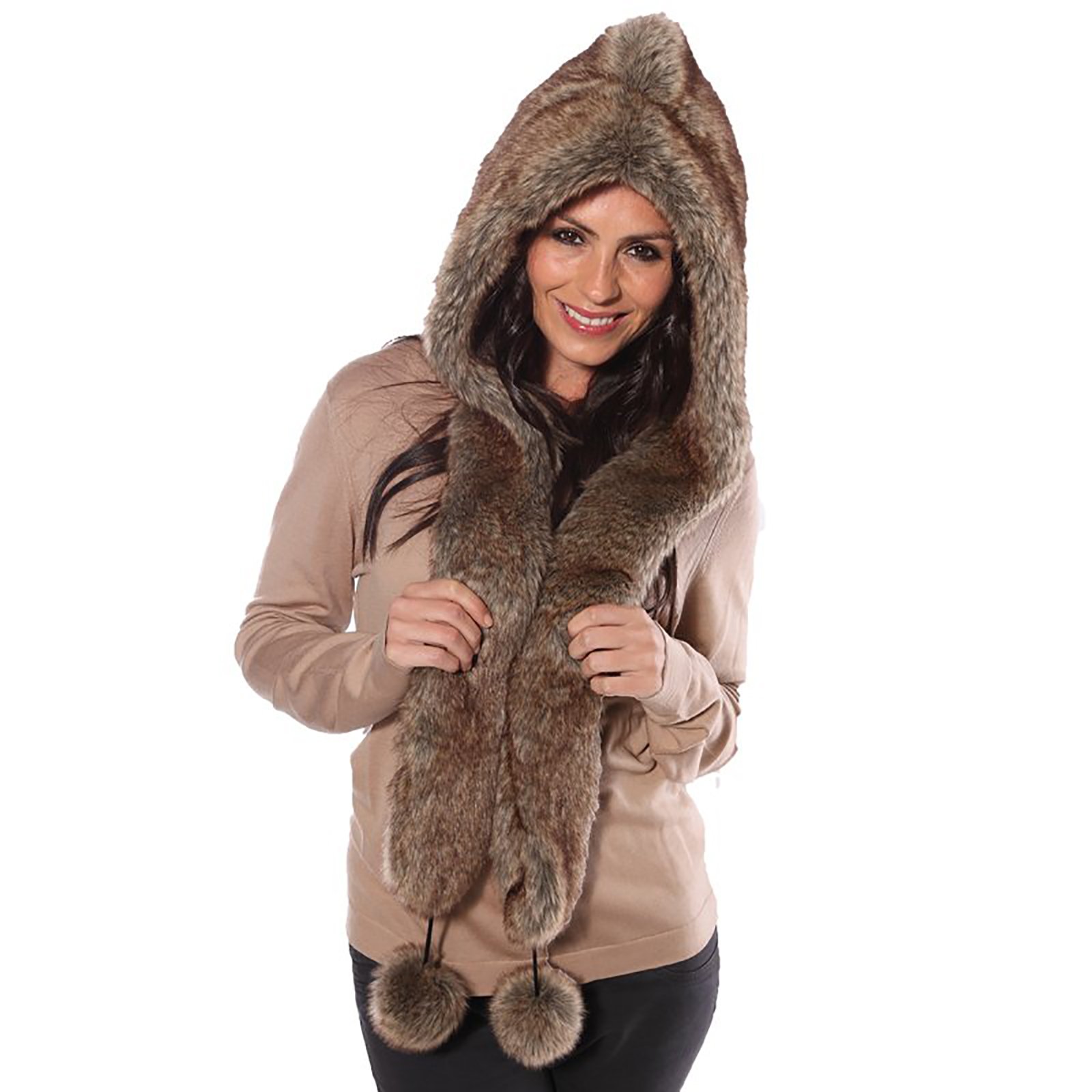 Gizzy Women's Wolf Gizzy® Faux Fur Hood With Pom Poms. (Wolf)