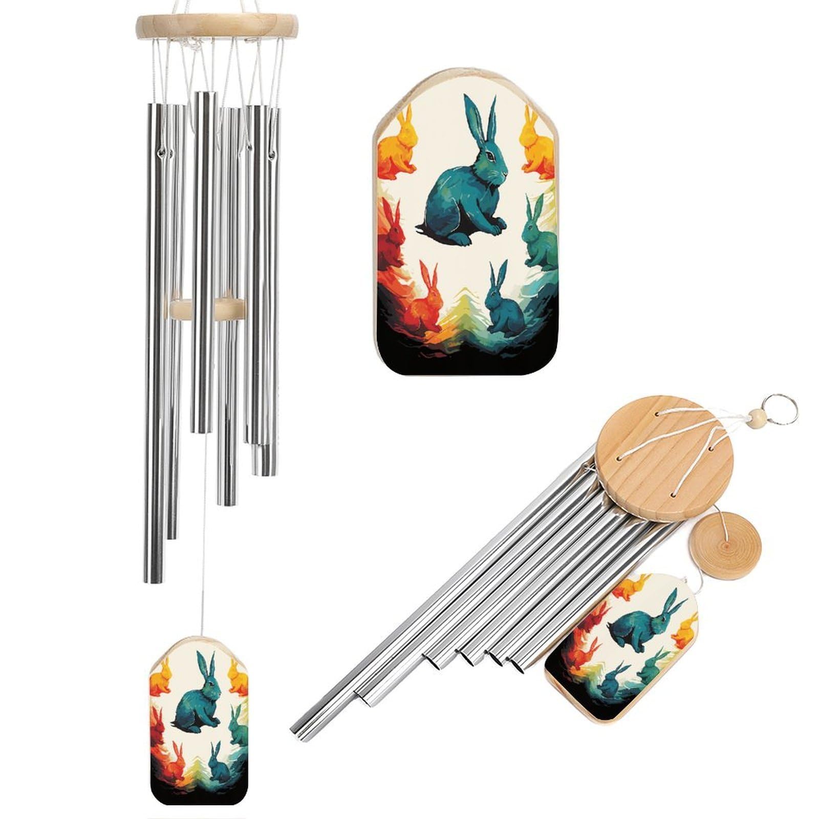 Khauerbc Women's Style Rainbow Rabbit Wind Chime-Outdoor-Garden Decors. Aluminium Wind Chimes To Melodic Tones .Memorial Wind Chime For Garden Yard Porch, Good Gifts For Mom Grandma Wife.