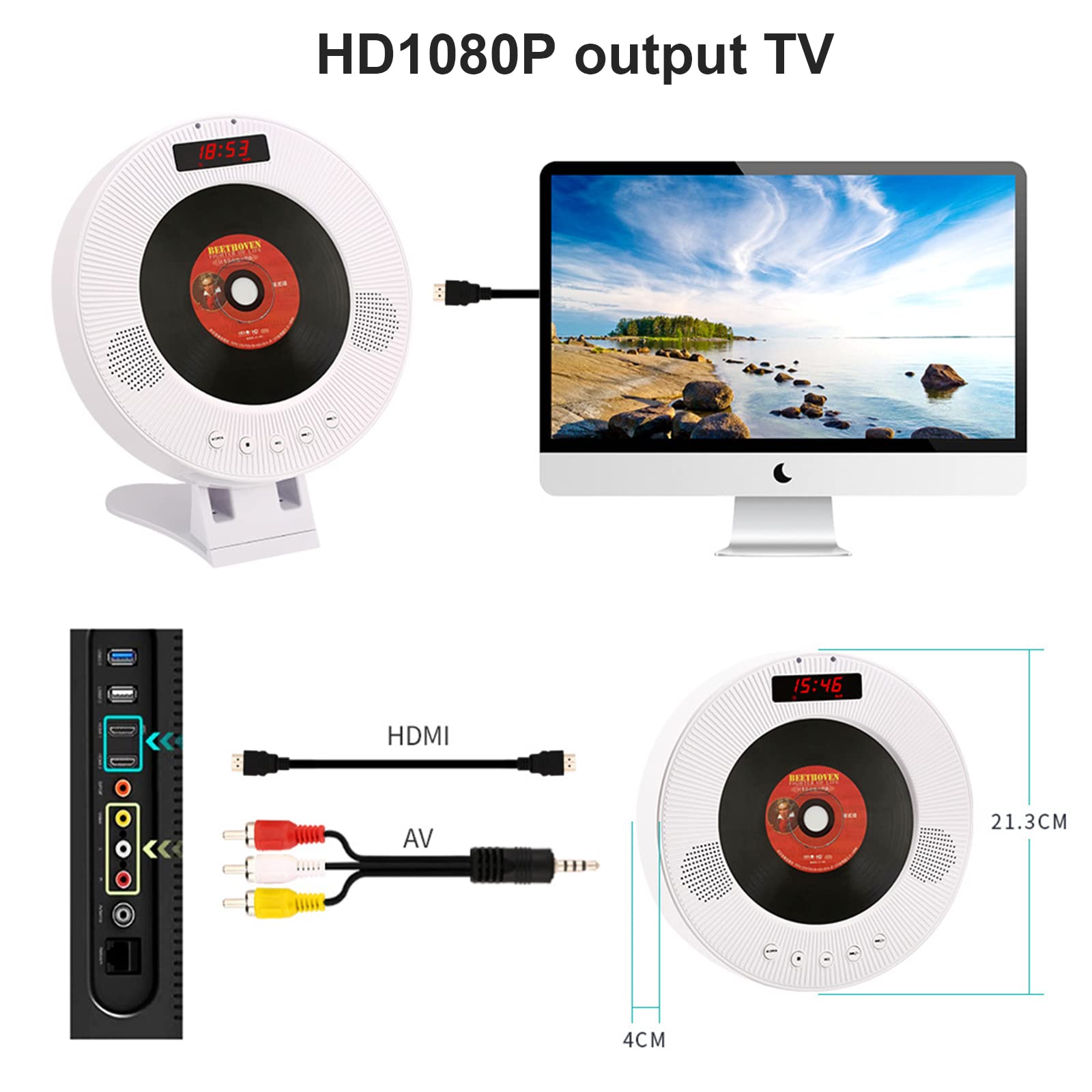 ZXNQ Portable CD/DVD Player with Bluetooth, with HDMI AUX Input