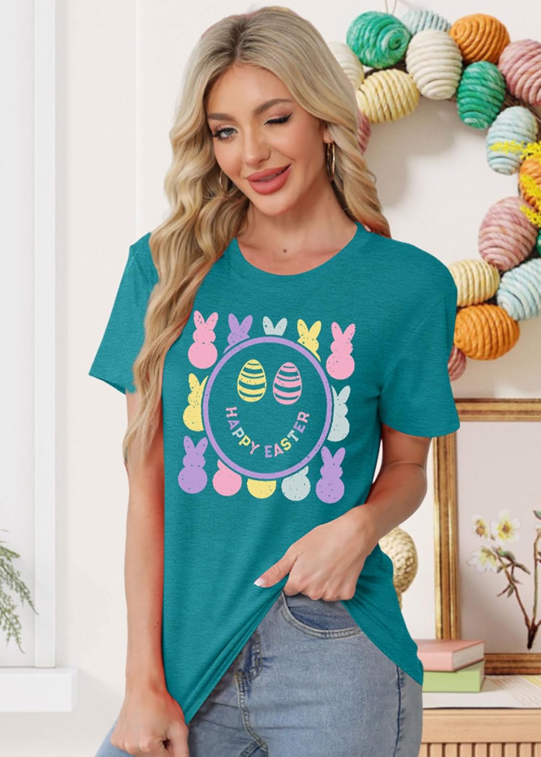 Easter Shirts for Women: Happy Easter Bunny T Shirt Funny Bunny Eggs Graphic Tees Casual Easter Tops - Image 4