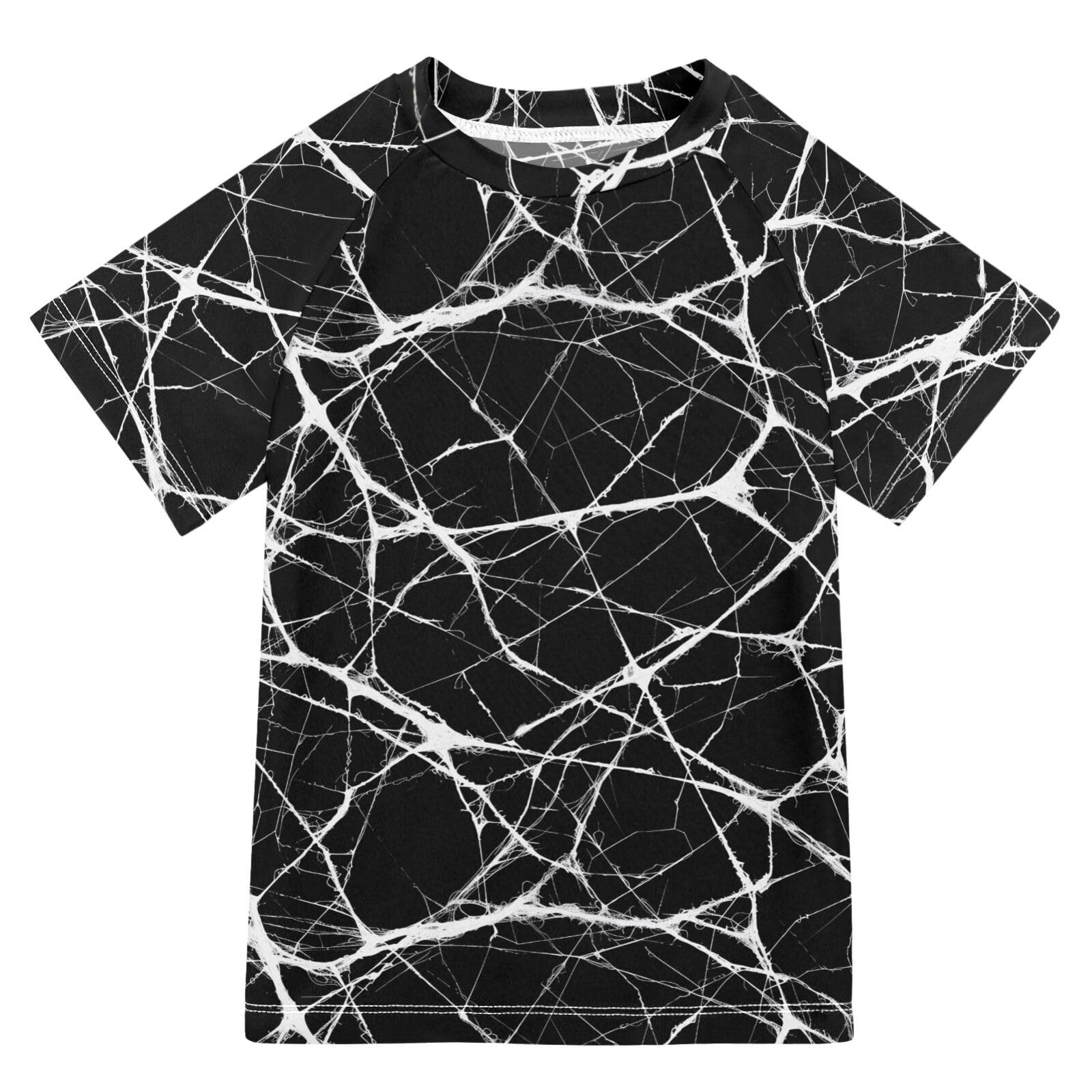 ALAZA Kids Rash Guard Toddler Swim Shirt Boy Girls Black Marble UPF 50+ Short Sleeve 4T