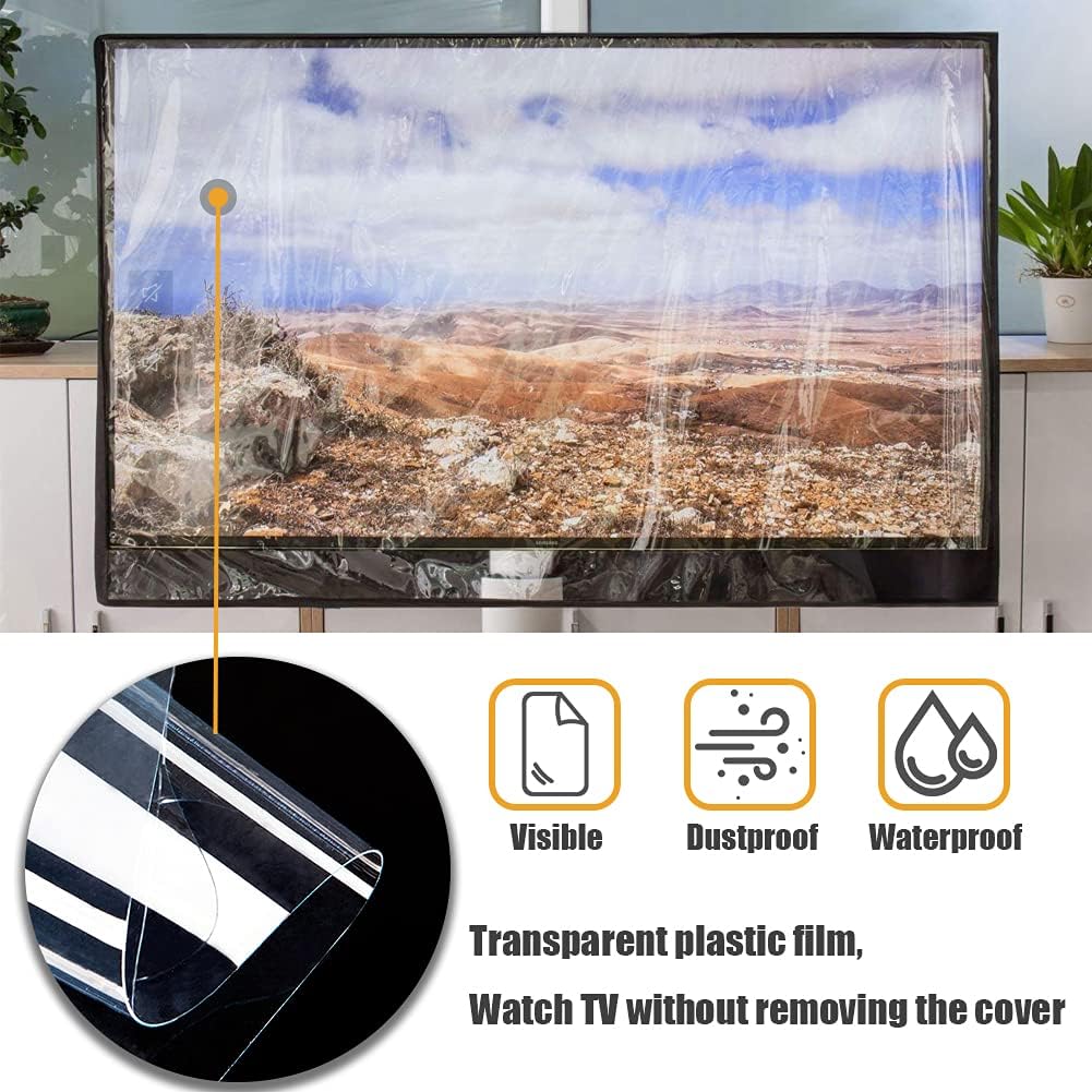 Outdoor TV Cover Waterproof with Visible Transparent Film Heavy duty TV Cover Box Black Heat Resistant Weatherproof Dustproof Anti UV Patio Outside Television Protector (65-70'')
