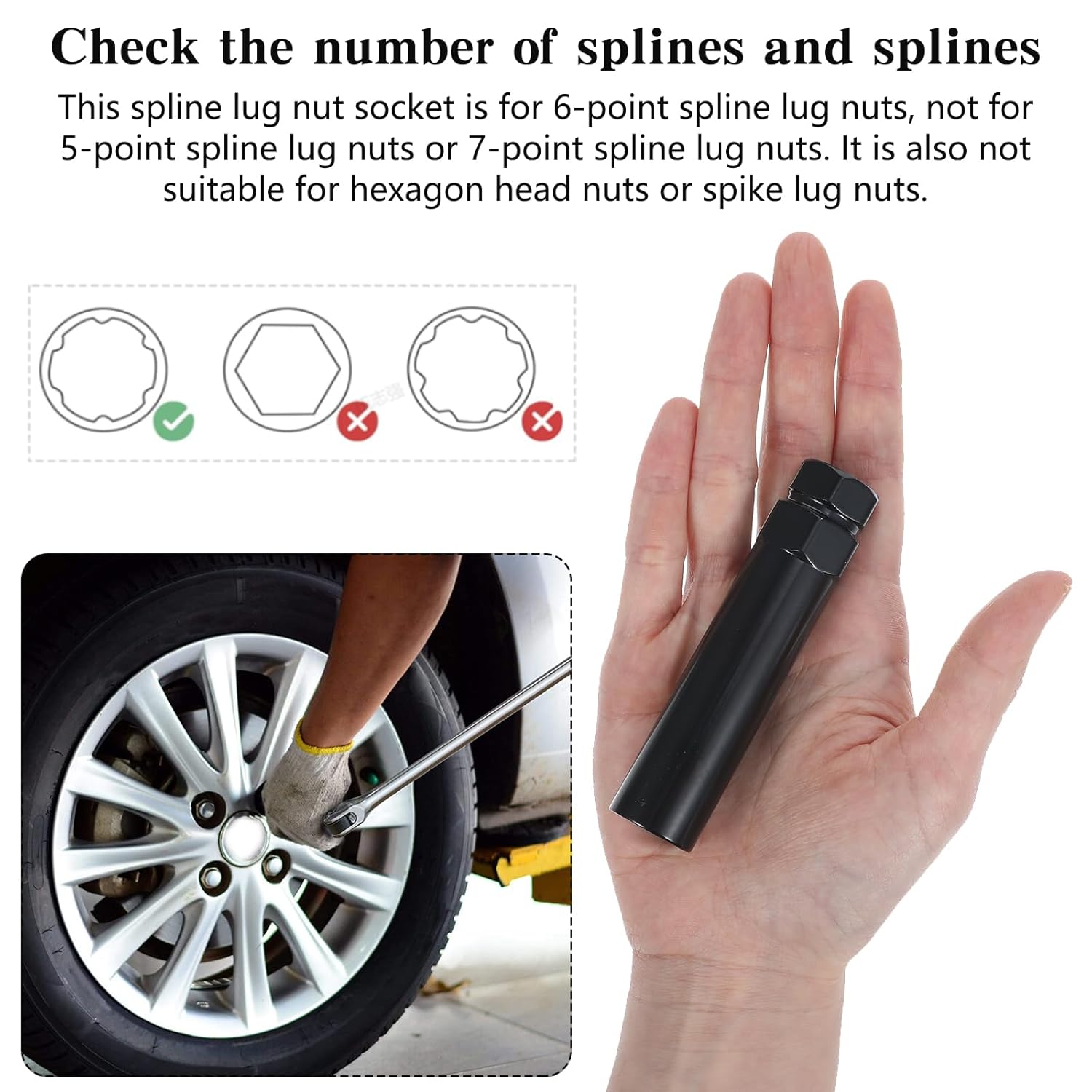 6 Spline Lug Nut Socket Set Locking Lugs Nut Key Removal Tool, Wheel Lugs Nuts Socket Removal Kit for Easy Installation and Removing of Lug Nuts on Aftermarket Wheels