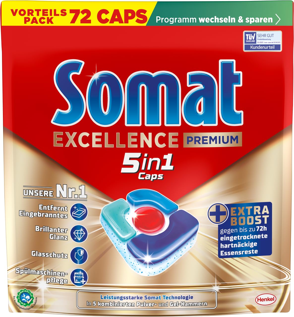SOMAT 4in1 Caps 2x67 (134) AW Excellence, schnellauflösende Spülmaschinentabs mit Extra Boost + Klarspüler + Intensiv-Maschinenreiniger + Spezial-Salz + Deo Perls + Maschinenreiniger