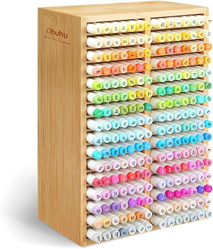 Miniatura 9 de Ohuhu Bamboo Marker Organizer, Desktop Storage Hold 224 Markers for Honolulu Oahu Series of Ohuhu Markers, Pens Pencils Stationary Organizer Holder