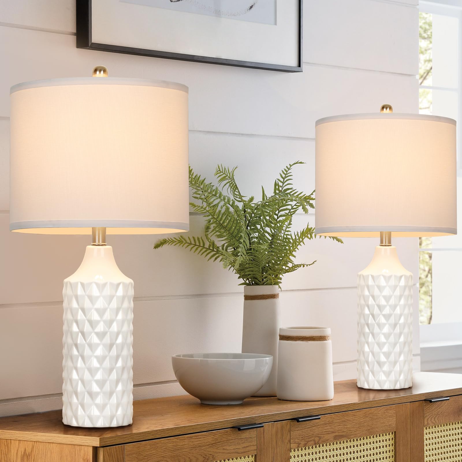 フロアスタンド Arles White Desk Lamp (Set of 2) Ceramic Table Lamps Set of 2, White Modern Bedside 25