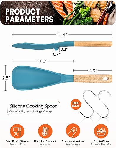 Miniatura 2 de Cuchara de cocina para utensilios de cocina antiadherentes, ideal para cocinar y servir silicona mate resistente sin BPA, cuchara con mango de