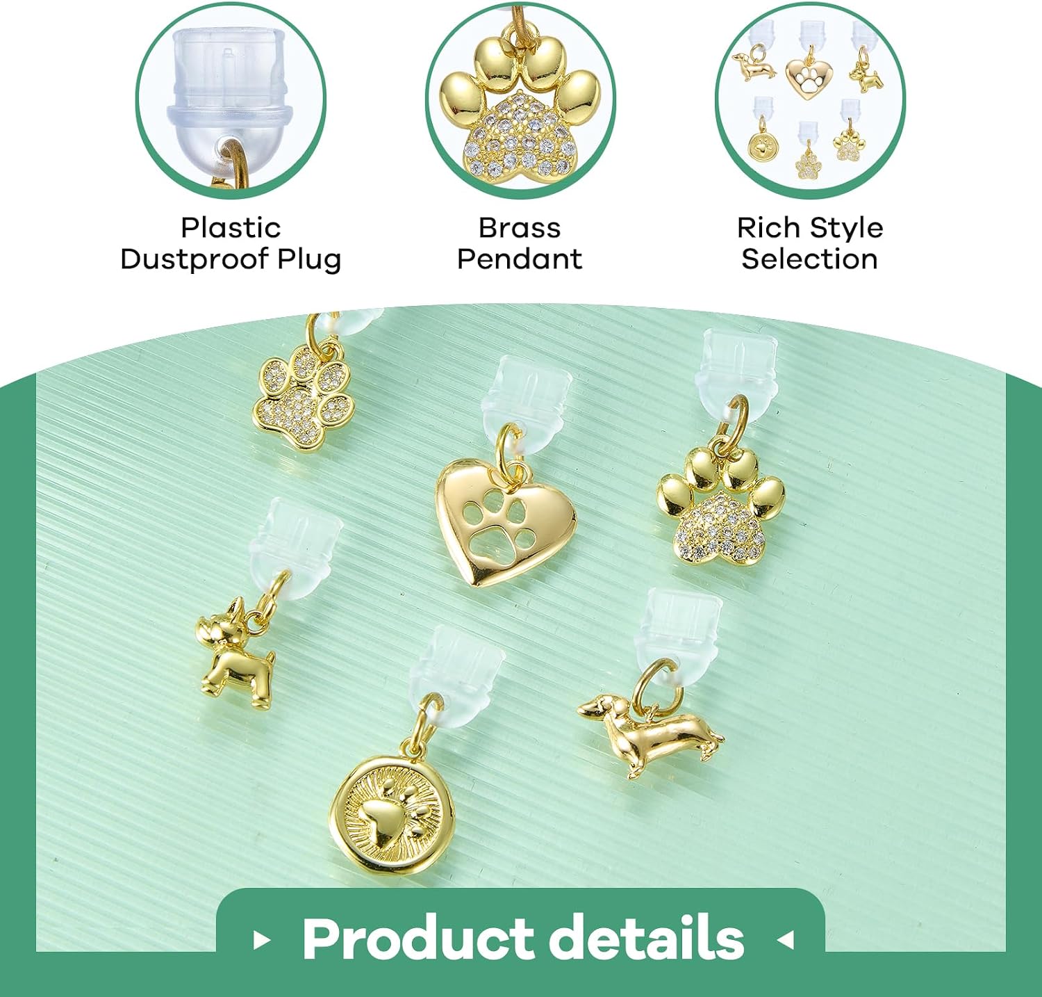 3Pcs Dust Plug Charm Type C with Golden Pendants USB C Dust Plug Charm for Most Phone,Readers Decorations Gifts