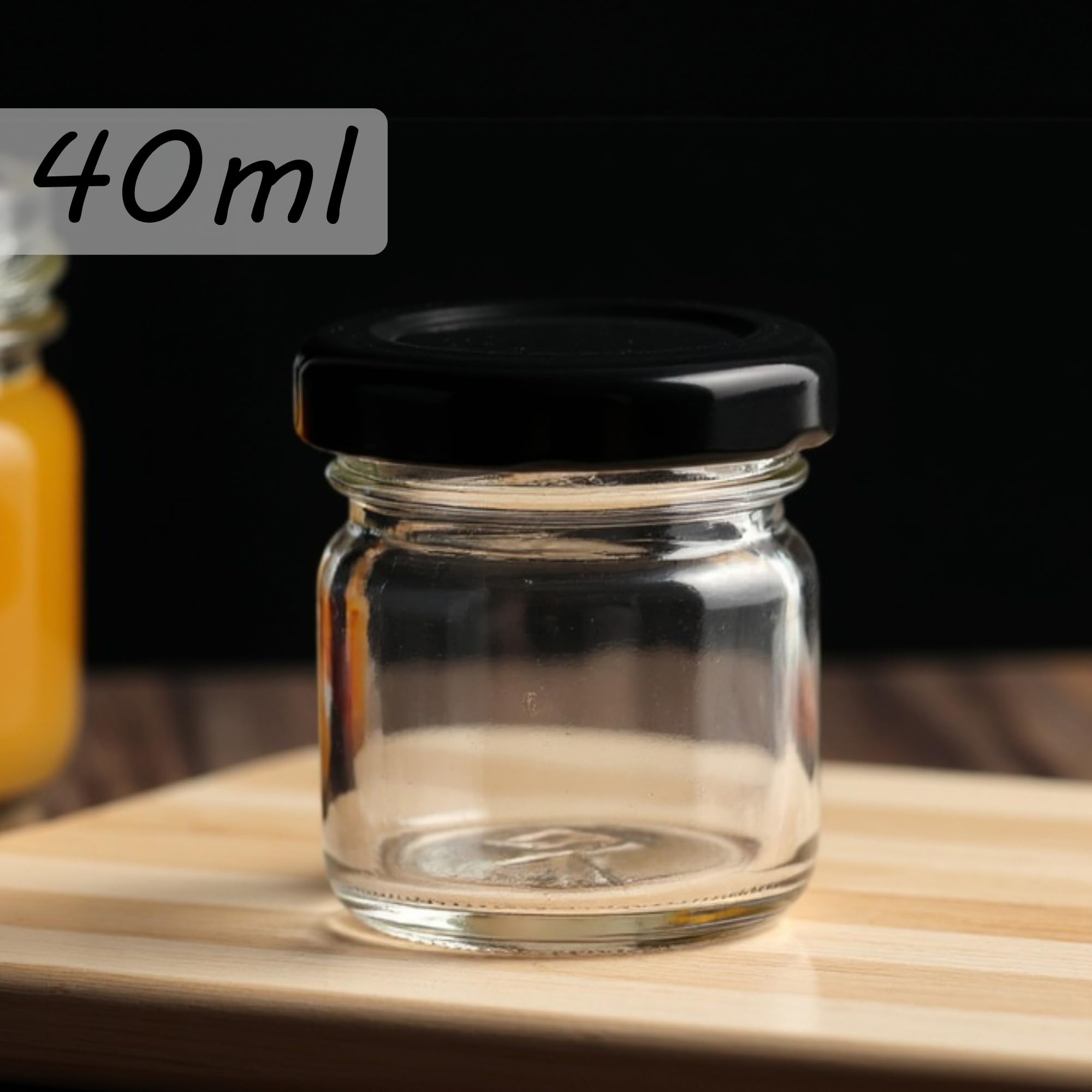 gouveo Set di 48 mini barattoli per conserve da 40 ml con tappo a vite nero opaco BS - Mini barattoli per la conservazione con tappo a vite TO 43 per marmellate e conserve (EGR040SZBS)