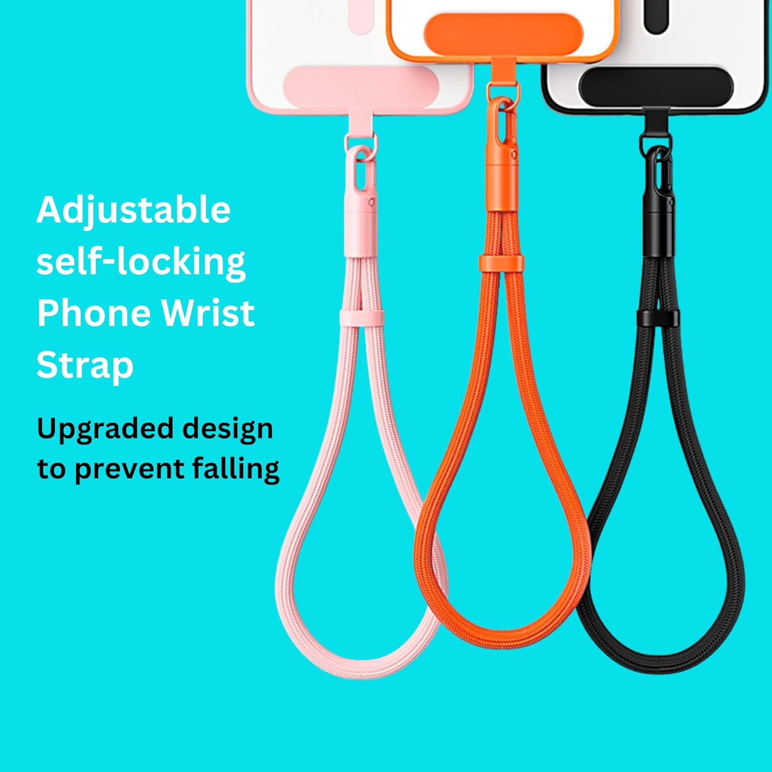 Minimalist Wrist Strap Phone Lanyard with Adjustable Drop-Proof Design, 7mm Reinforced Climbing Rope Material, 2 Phone Tether Tabs (Matching Metal and Rotatable Clear) - Orange - Image 2