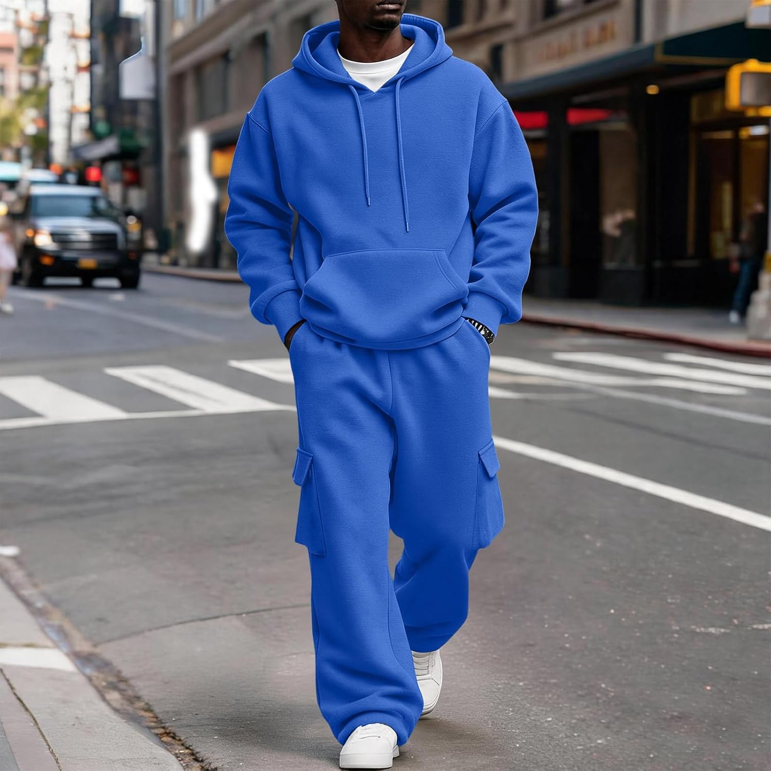 Mens Jogging Suits 2 Piece Set Casual Hoodie & Wide Leg Sweatpants Sets for Dailywear