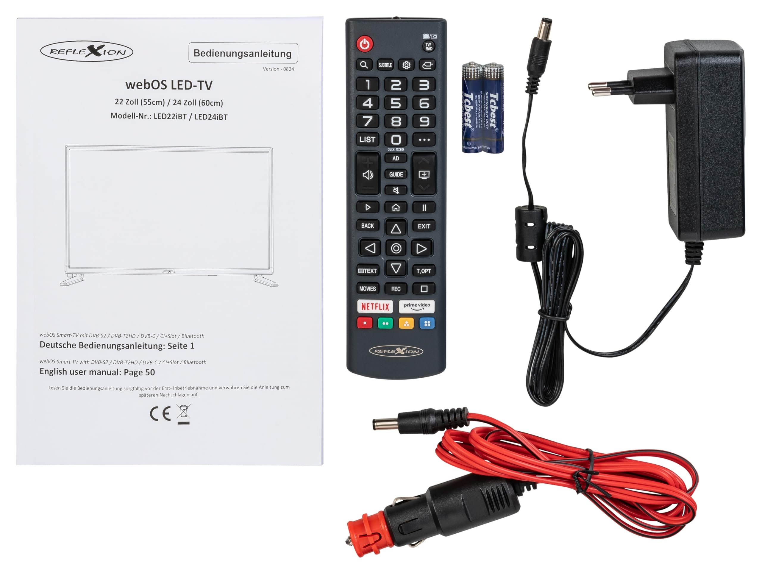 Reflexion LED22iBT Smart-TV 22 Zoll mit Soundbar, Full-HD, WLAN, Bluetooth, HDMI, USB, CI+, 12V-KFZ-Adapter – ideal für Wohnmobile, Wohnwagen, Camper & Boote – inkl. Fernbedienung