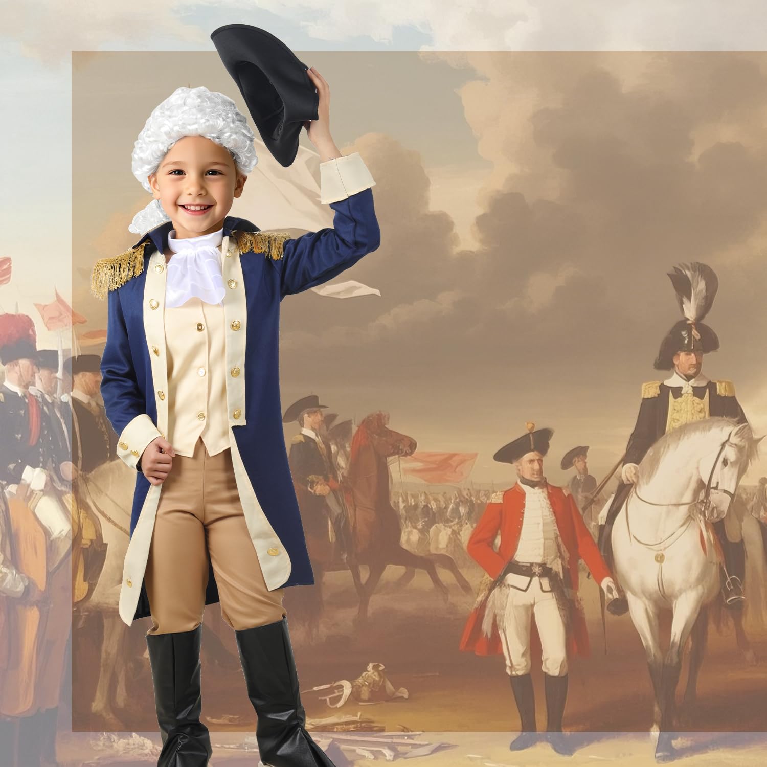 Kids George Washington Costume Founding Father Costume for Boys American Colonial Uniform - Image 5