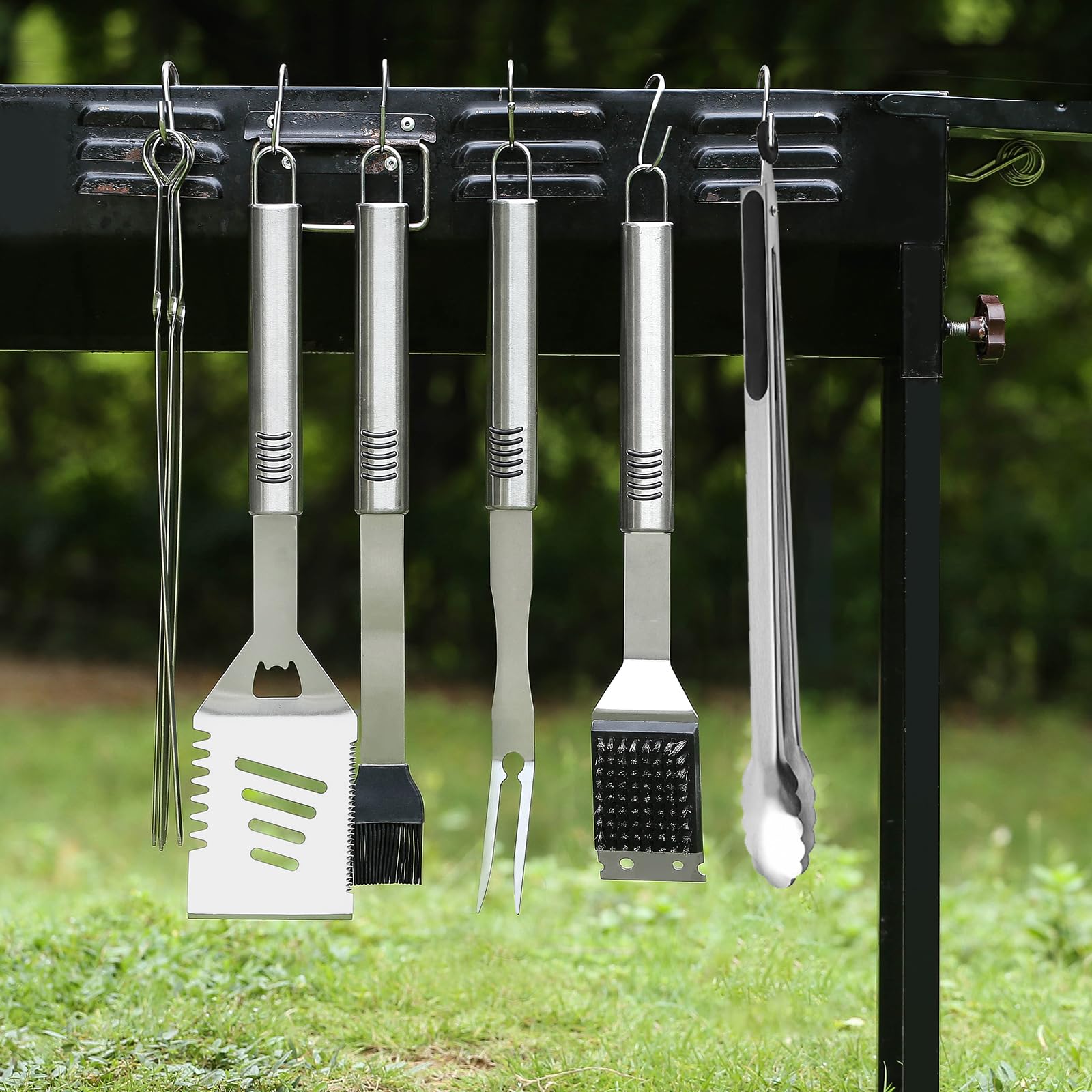Juego de herramientas de parrilla para barbacoa, kit de accesorios de parrilla de acero inoxidable de 16 pulgadas para hombres, kit de regalo de utensilios de parrilla de barbacoa con bolsa de