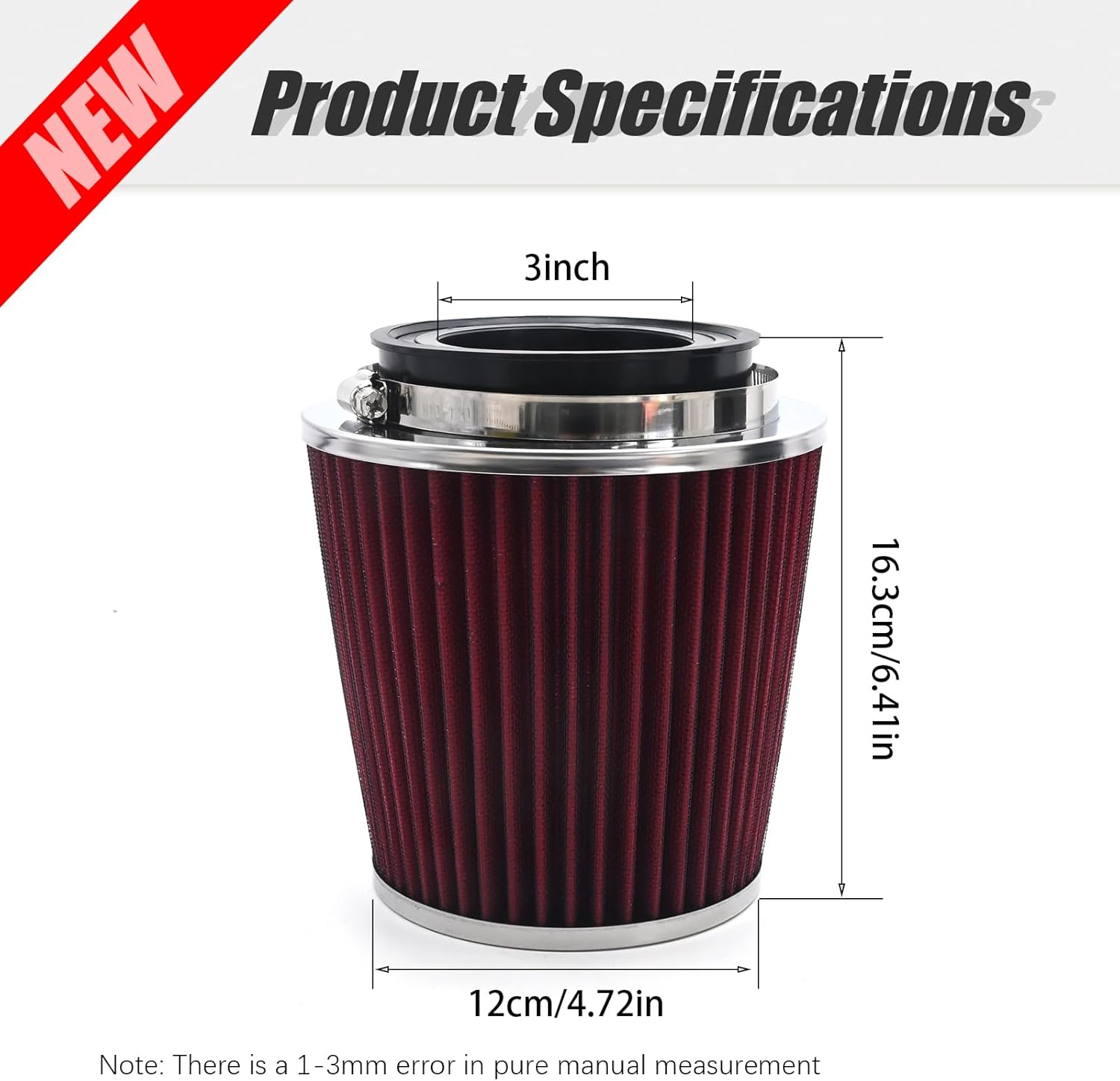 Anxingo Universal Clamp-On Air Filter for 3/3.5/4 inch Washable Reusable Clamp-On Air Intake Filter (H 5.5 In, L 1.125 In)